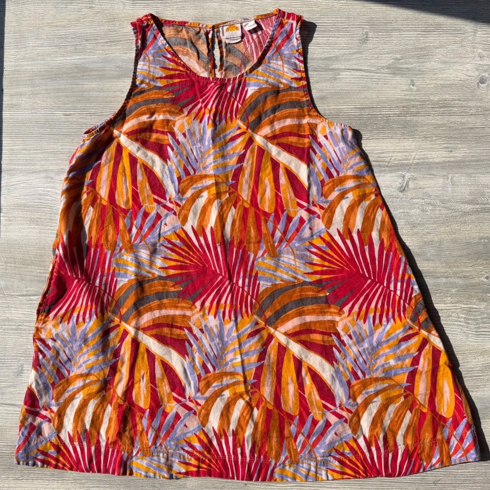 C&C California XL Linen Mini Dress Tropical Palm Print Sleeveless Summer Shift